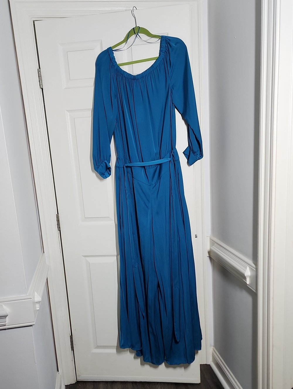 Cache Teal Blue Wide-Leg Jumpsuit with Gathered Neckline